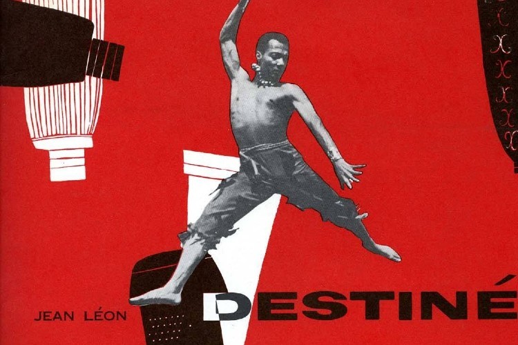 An image of Jean-Léon Destiné dancing on a red poster background.