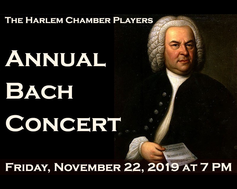 Concert name and time, with an image of J.S. Bach.