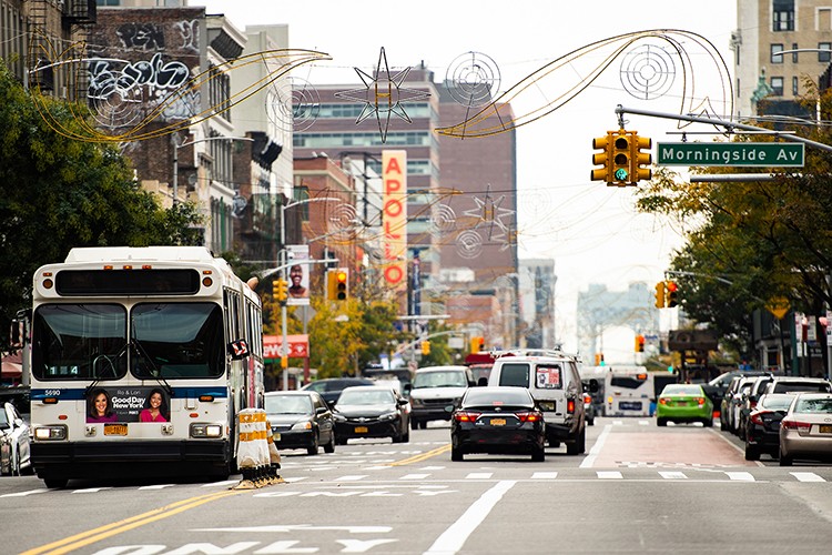 125th Street in Harlem, looking east from Morningside Ave.