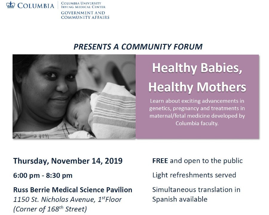 Event location and time information, with a picture of a mother and baby