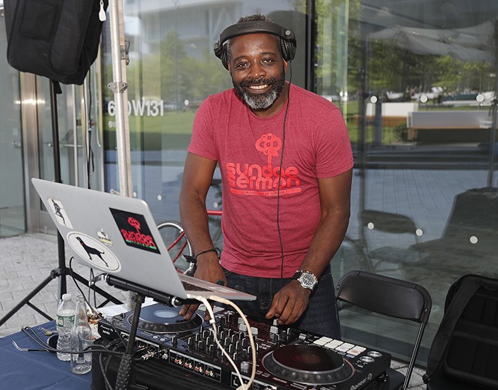 DJ Stormin' Norman brought the party to The Square between Columbia Business School buildings on the Manhattanville campus. Photo by Lou Rocco. DJ Stormin Norman