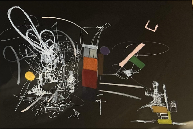 Renee Gladman, Untitled, 2024. Gouache, pastel, and ink on paper. 36 x 50 in. (91.4 x 127 cm). Courtesy of the artist.