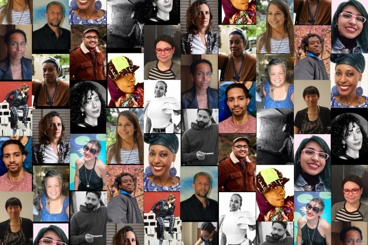 16 emerging and established artists from Harlem, Washington Heights, and the South Bronx participated in West Harlem Arts: Resilience 2021. A collage of headshots of the artists participating in Resilience 2021.