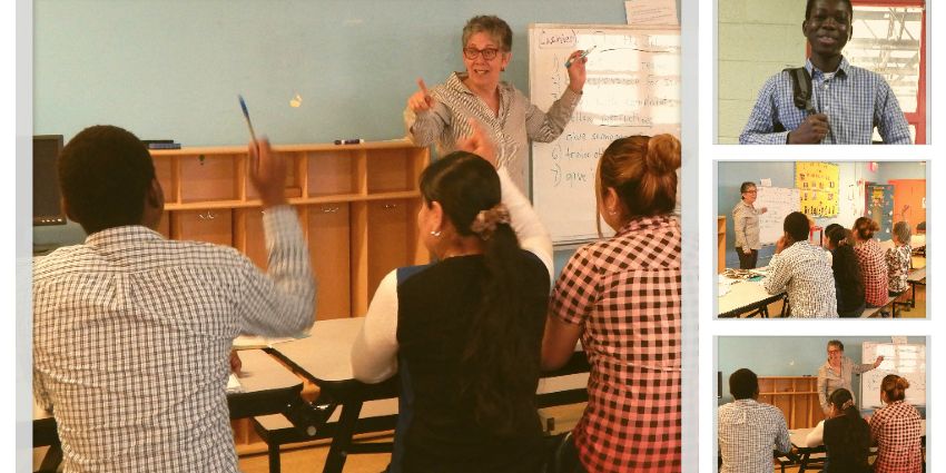 A collage of classroom images from the ESOL program and pictures of individual students.