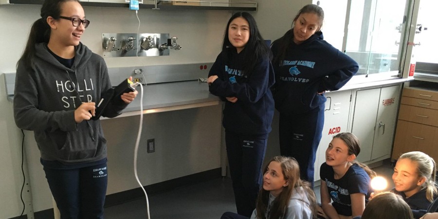 A lab demo being performed for a group of students.