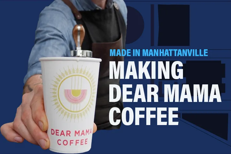 Making Dear Mama Coffee with a Dear Mama coffee cup. 
