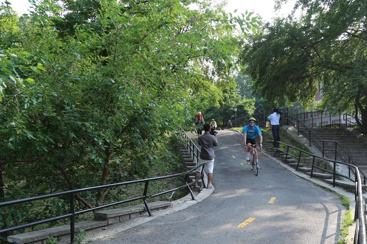 A pedestrian and bike path in the middle of Highbridge Park