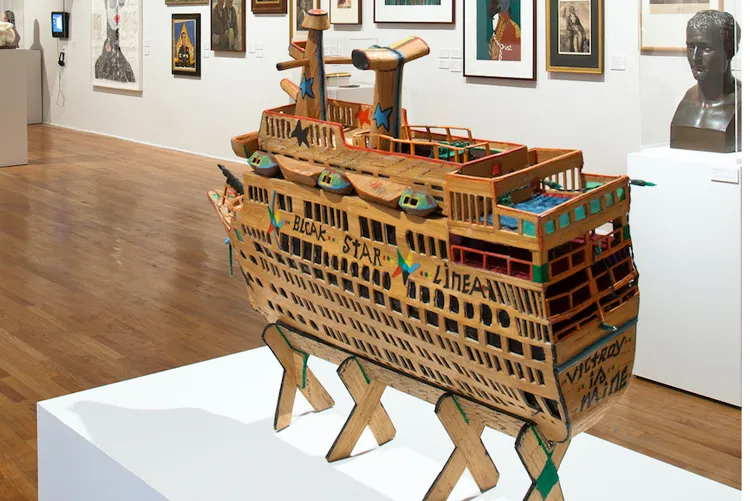 Sculpture of a ship. 