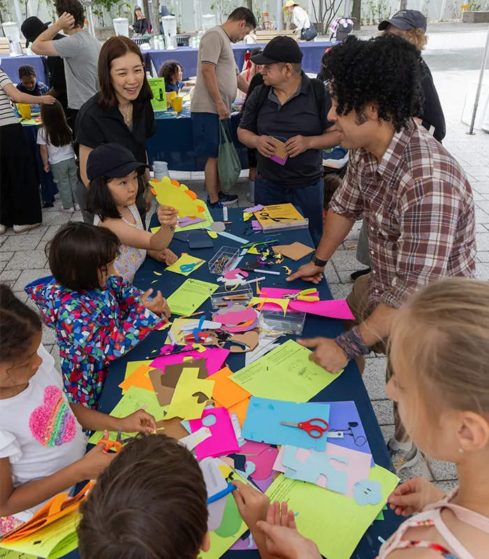 Puppet making class on the Plaza