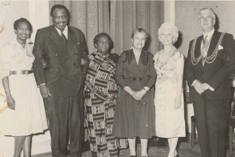 Claudia Jones, Paul Robeson, Amy Ashwood Garvey, Eslanda (Essie) Robeson, and an unidentified couple.