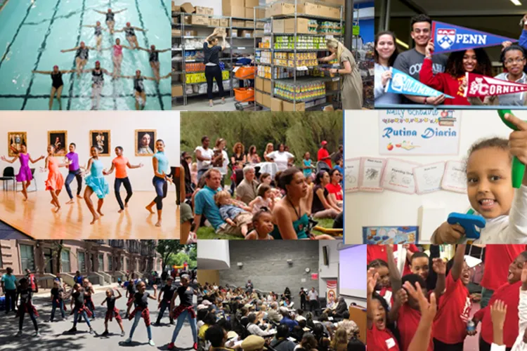 Collage of photos with various people smiling.