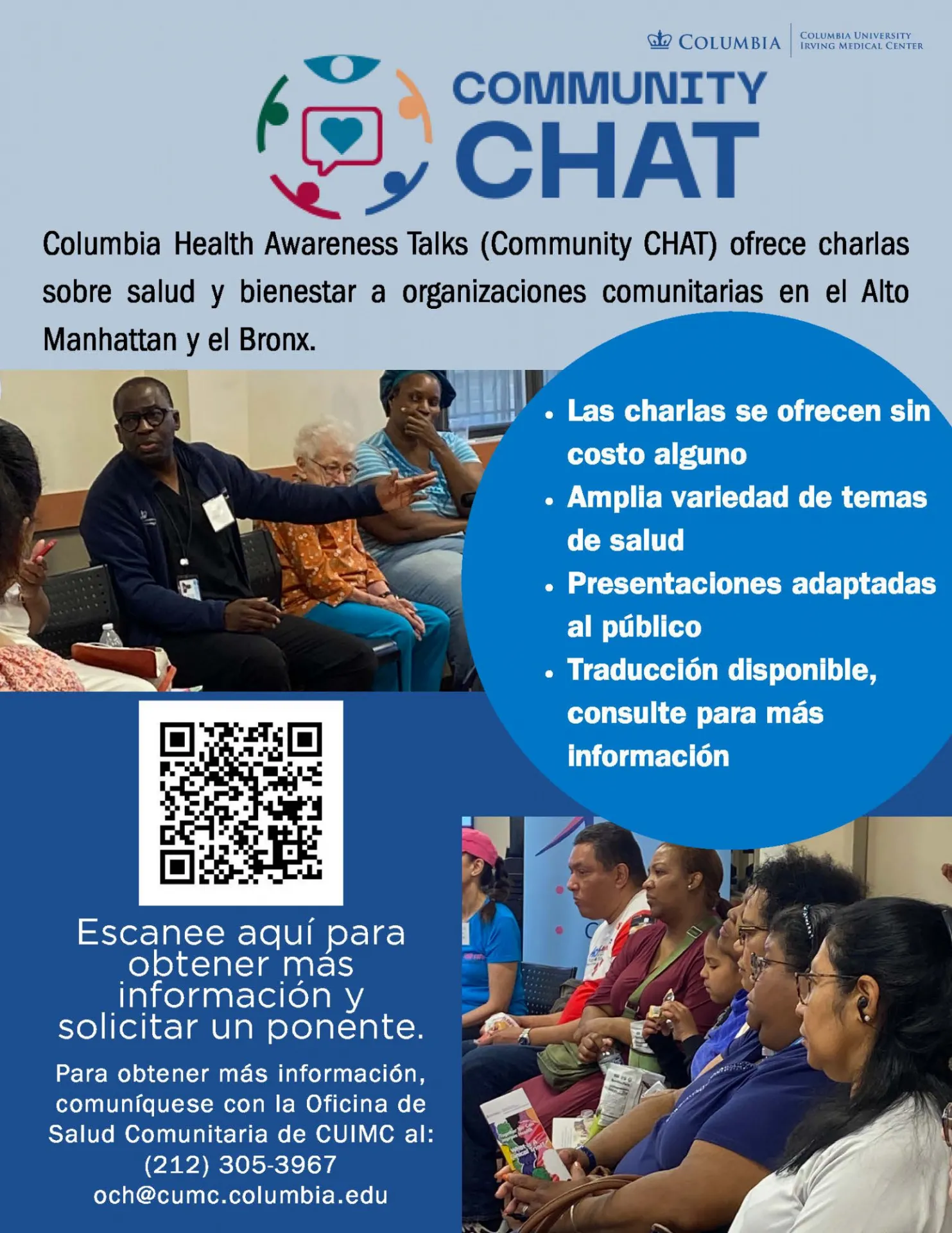 community chat flyer in spanish