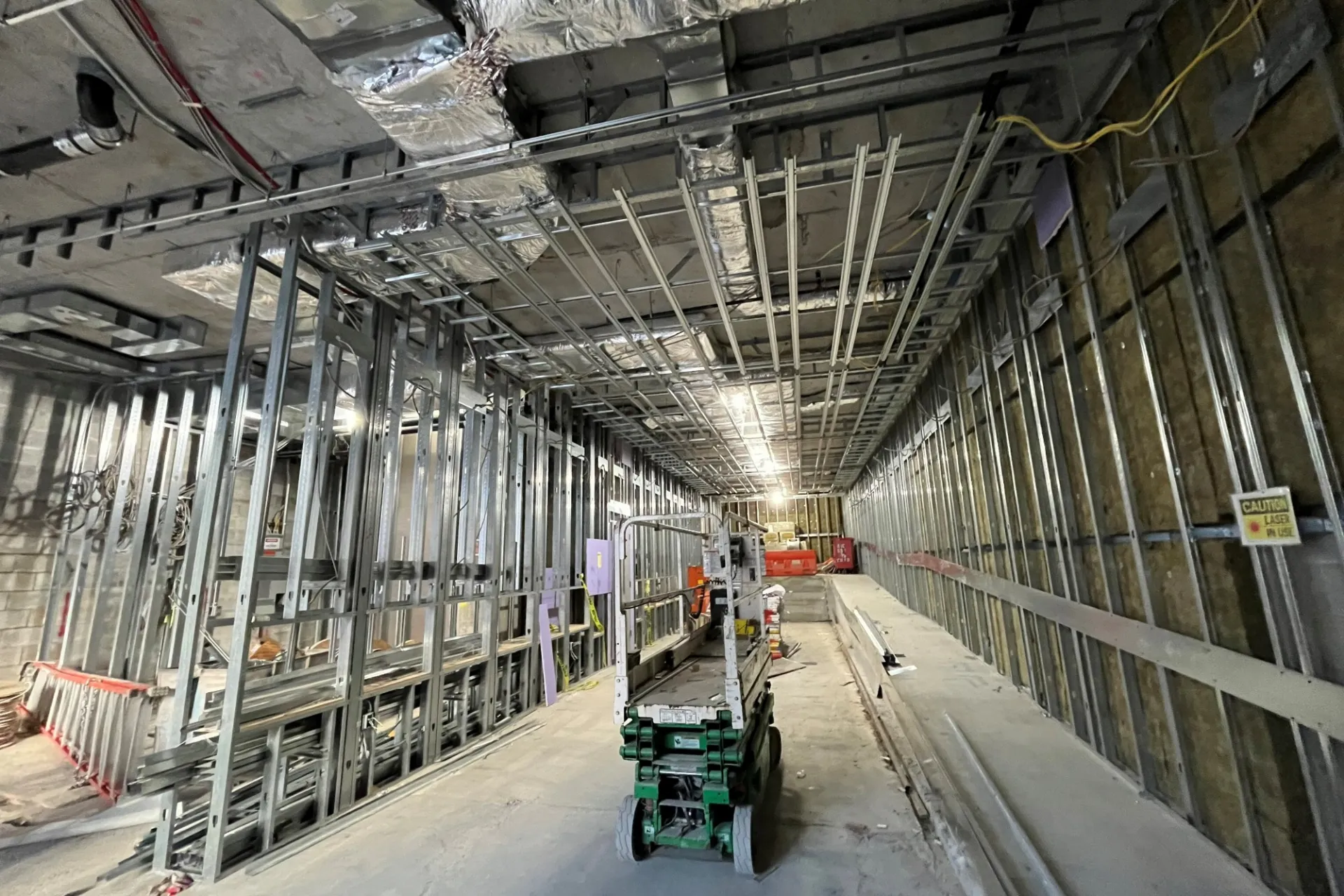 The interior of the lobby of 600 W. 125th Street that has only steel framing inside, and is currently under construction.