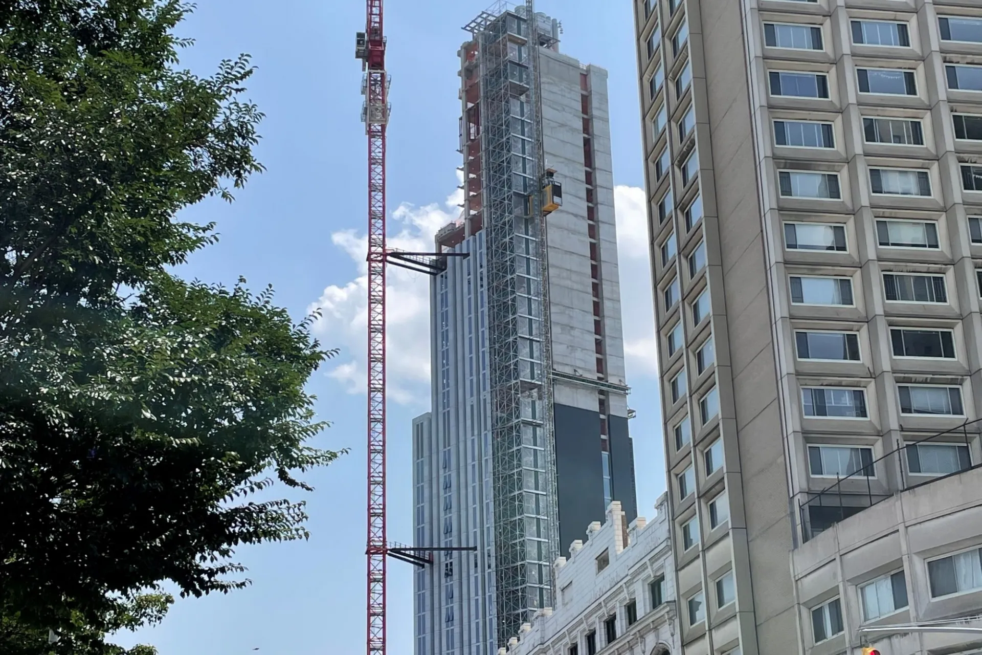 A view of the residential tower at 600 W. 125th Street, which has been fully erected to 34 stories.