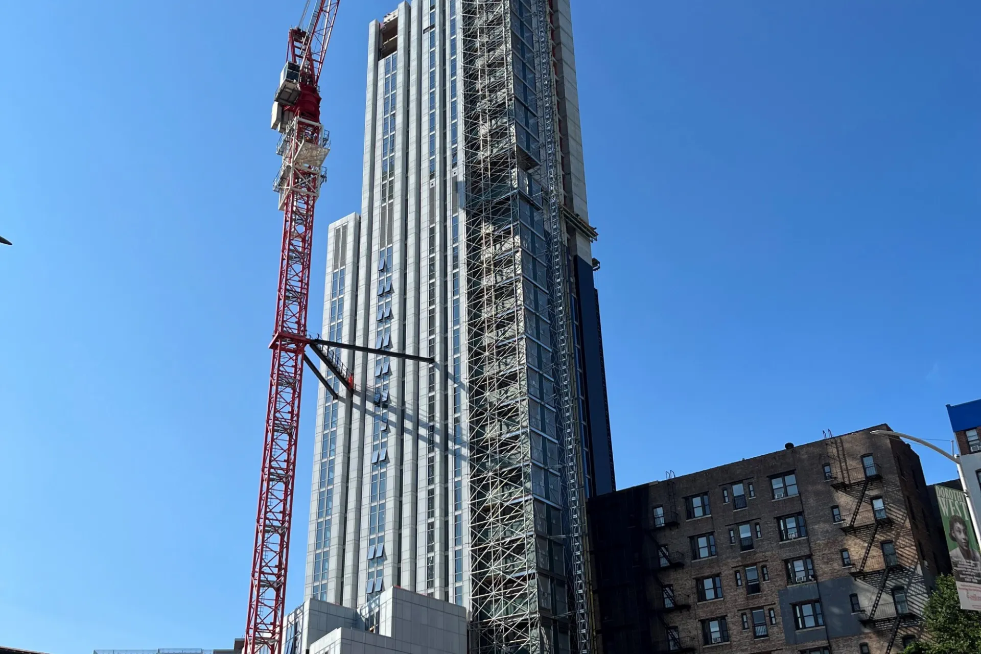 A view of the residential tower at 600 W. 125th Street, which has been fully erected to 34 stories.
