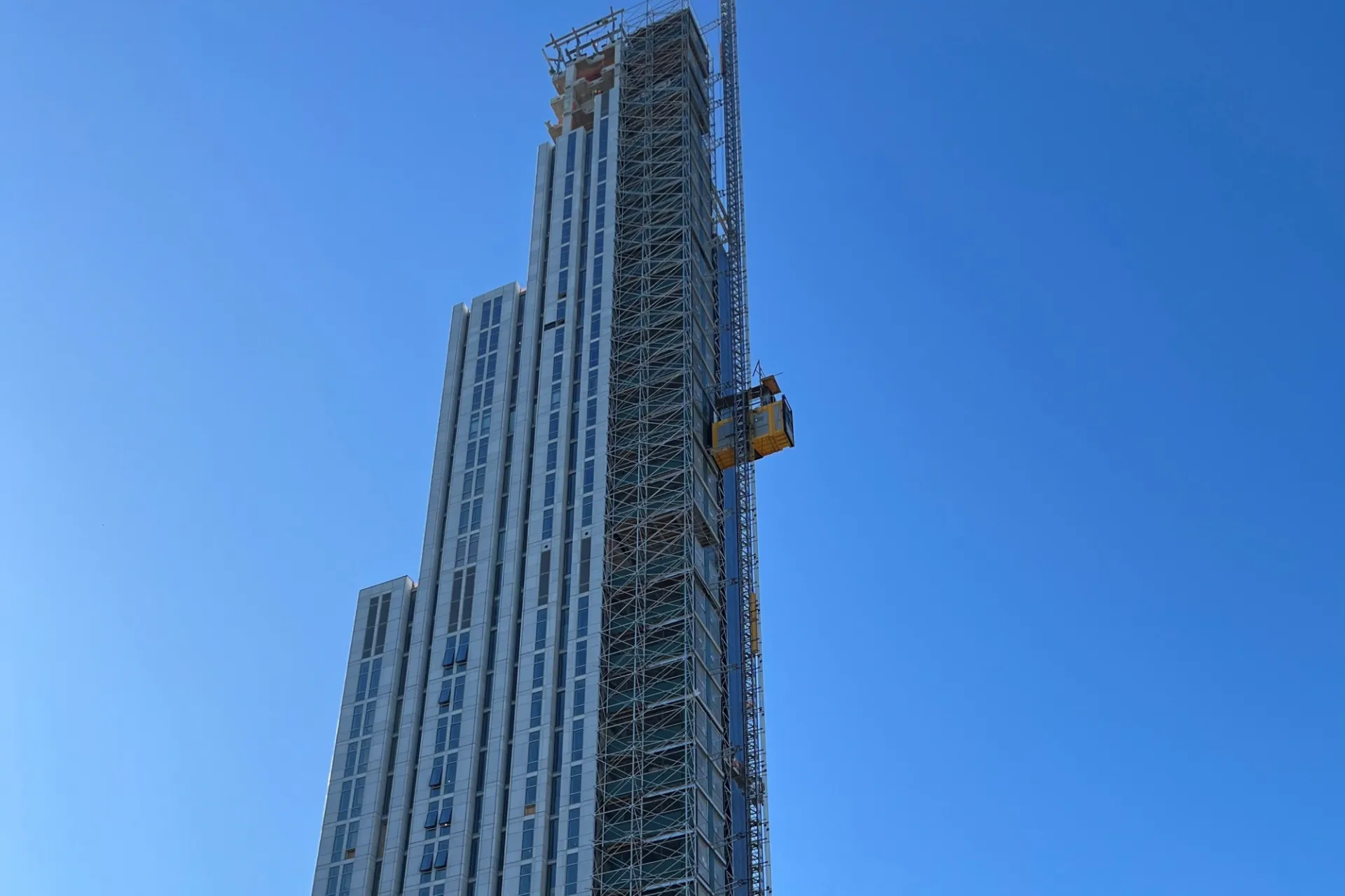 A view of the 600 W. 125th Street building that's currently under construction, looking southeast. 