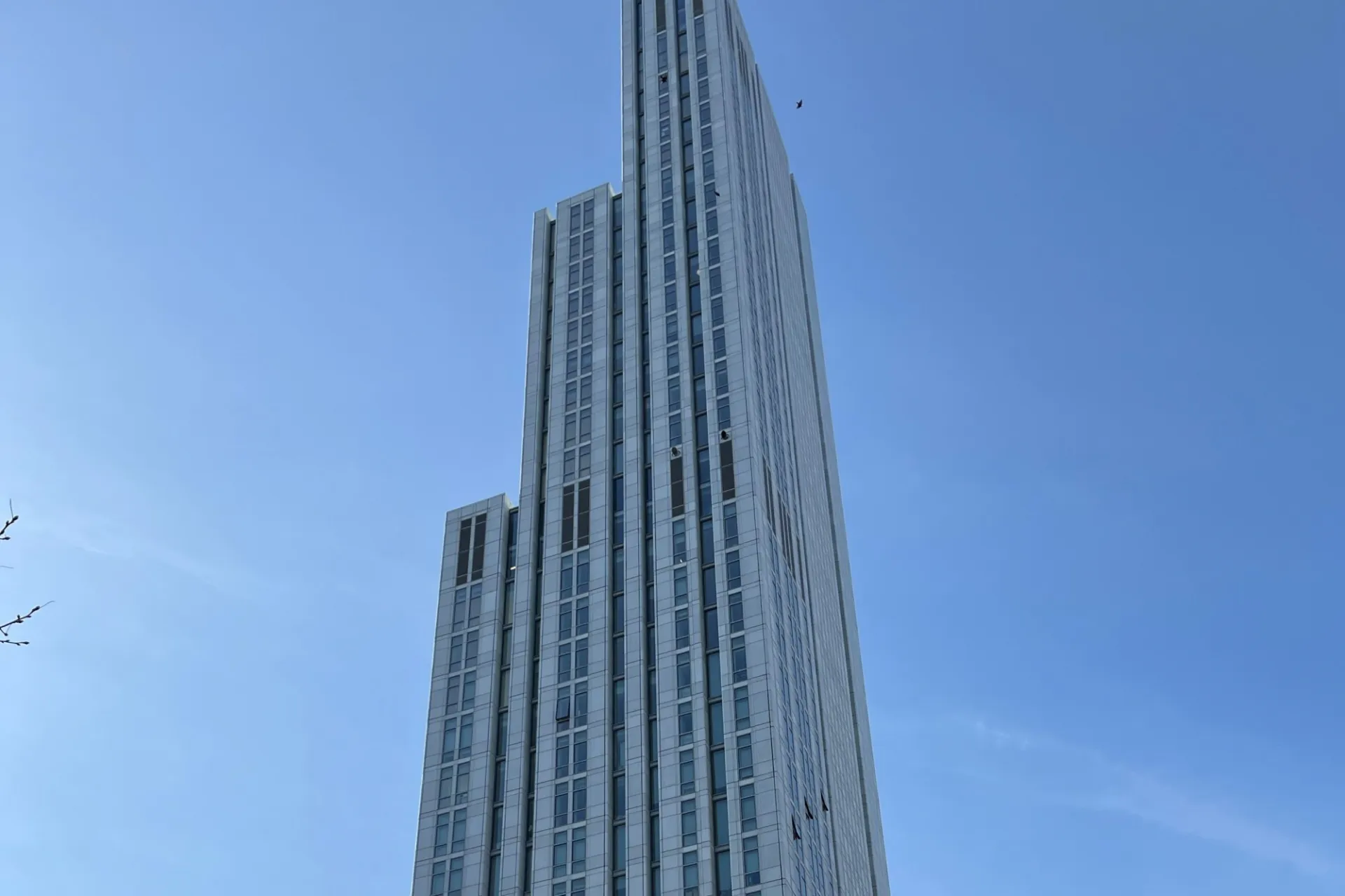A view of the upper floors of 600 W. 125th Street on a sunny day. 