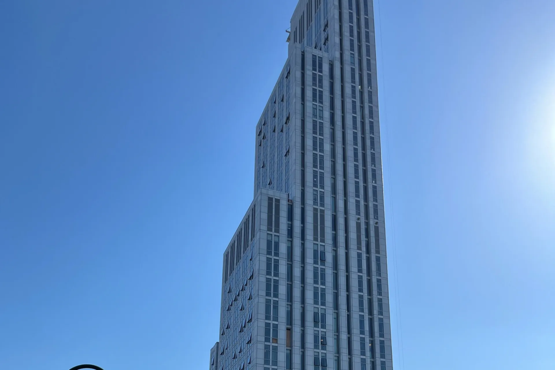A view of the upper floors of 600 W. 125th Street on a sunny day. 