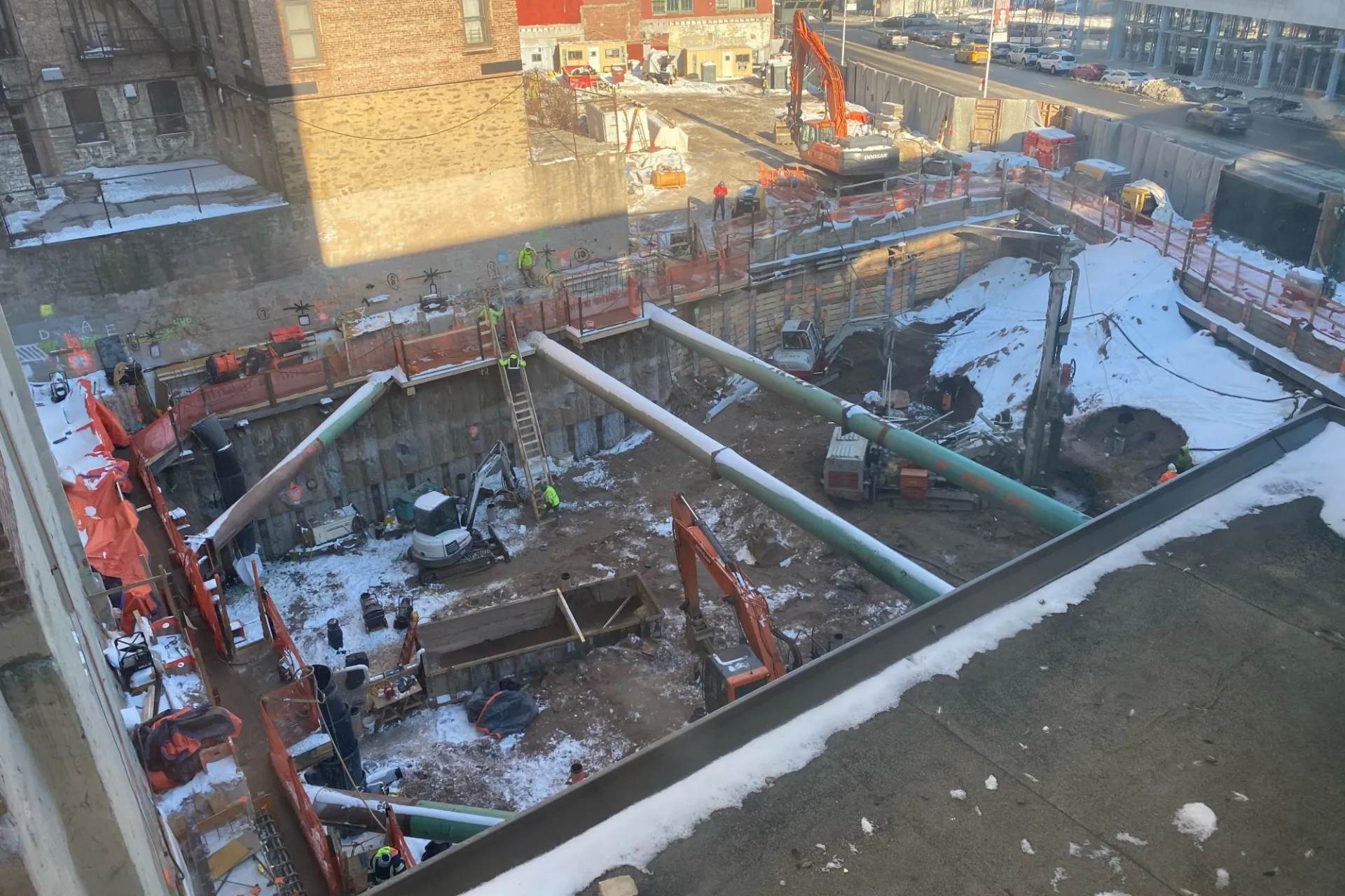 Excavation work being performed on a construction site.  