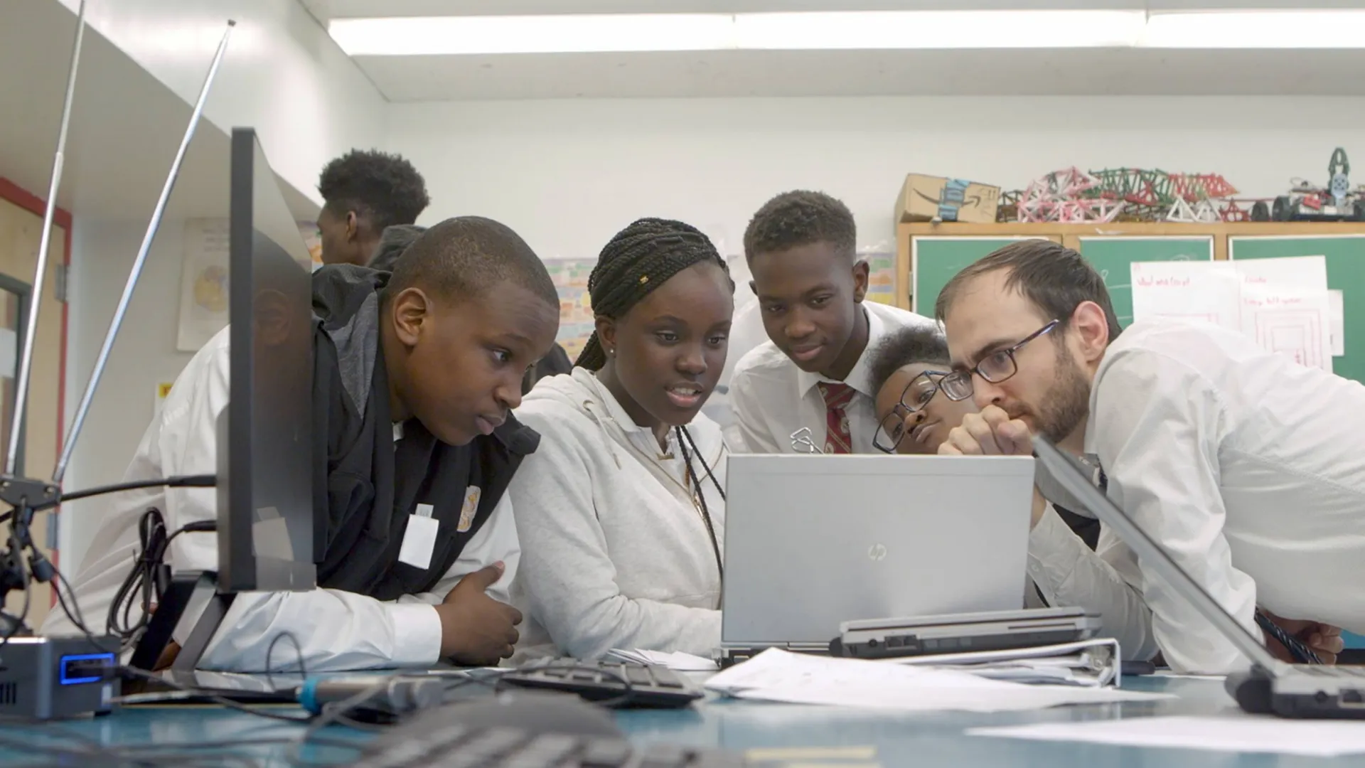 Frederick Douglass Academy teacher Mr. Bianchi with his AP Computer Science class