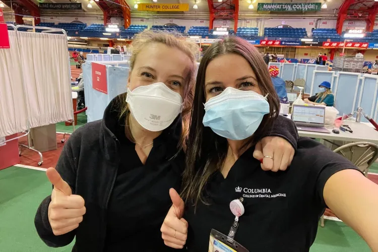 Shahar, left, and Galitz volunteering at the Armory