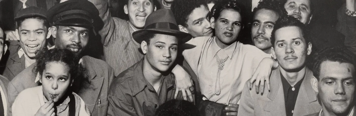 An image of a large crowd in East Harlem captured by Afro-Cuban photographer Rómulo Lachatañeré circa 1947. Photo credit: New York Public Library