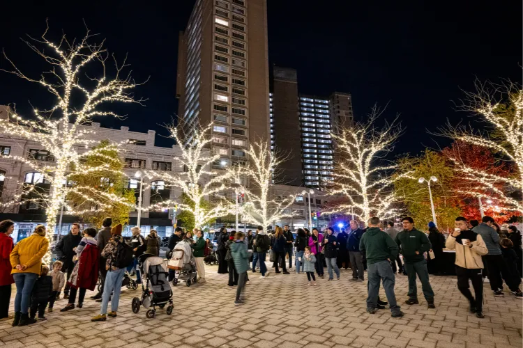 Attendees ushered in the holiday season at Lights on the Plaza at Columbia's Manhattanville campus. Photo credit: Diane Bondareff