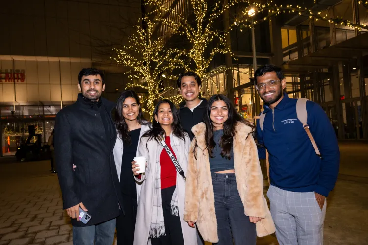 Attendees enjoying the Lights on the Plaza celebration at Columbia's Manhattanville campus. Photo credit: Diane Bondareff