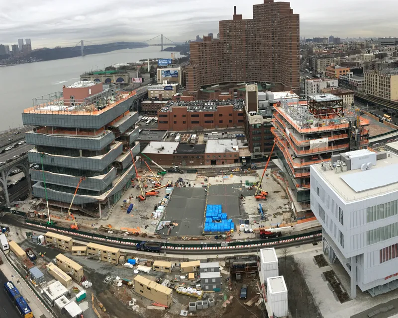 Aerial view of Columbia Manhattanville campus construction site.