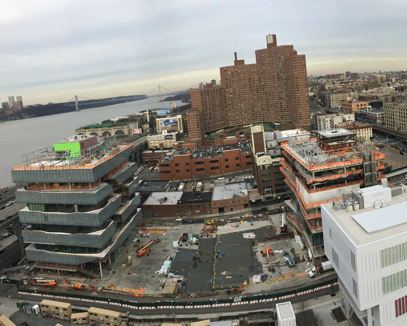 Aerial view of Columbia Manhattanville campus construction site.
