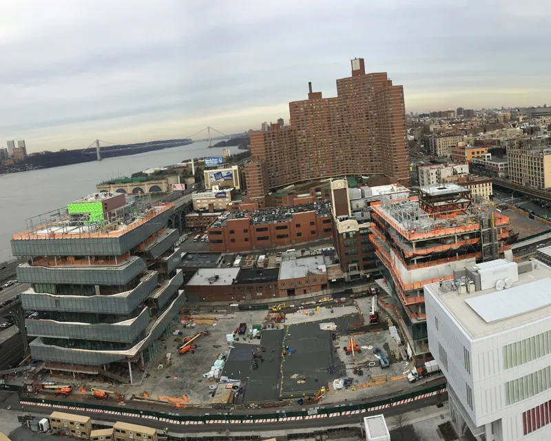 Aerial view of Columbia Manhattanville campus construction site.