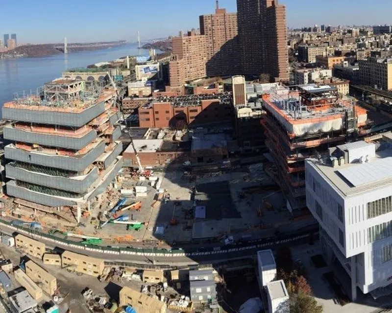 Aerial view of Columbia Manhattanville campus construction site.