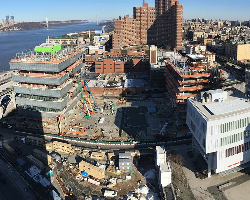 Aerial view of Columbia Manhattanville campus construction site.