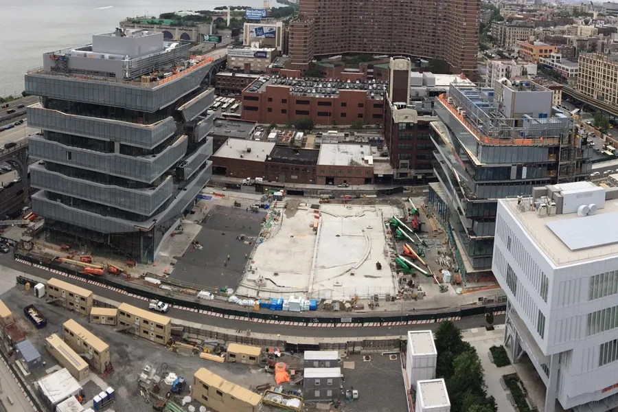 Aerial view of Columbia Manhattanville campus construction site.