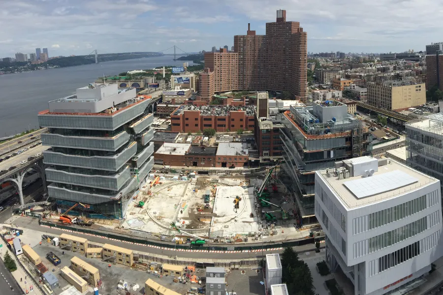 Aerial view of Columbia Manhattanville campus construction site.