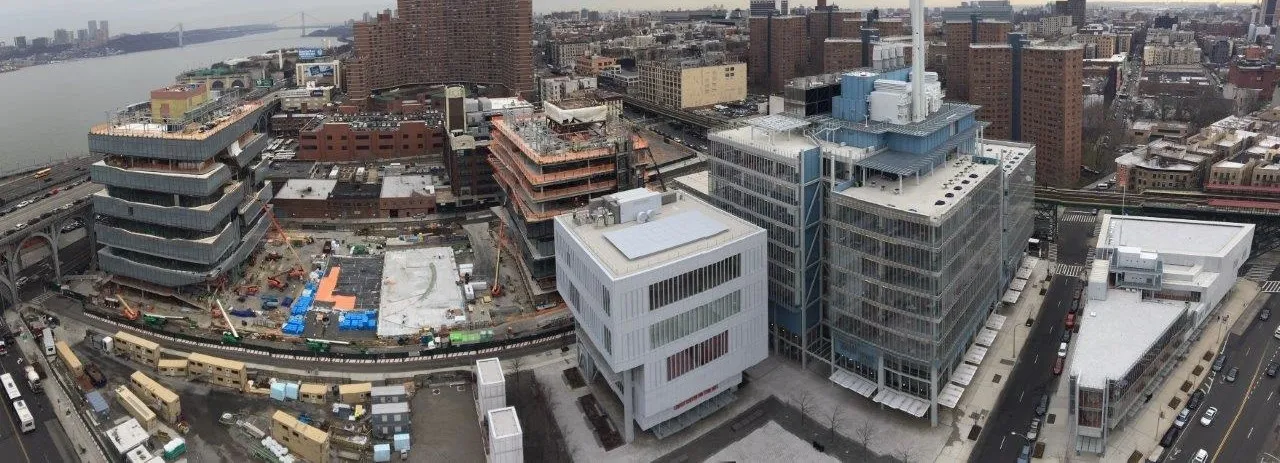 Aerial view of Columbia Manhattanville campus construction site.