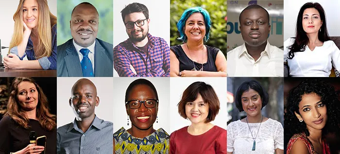 Top Row: Gabriela Gailea, Ndansi Elvis Nukam, Pavel Kounchev, Ana Maria Gonzalez-Forero, Oluseun Onigbinde, Omezzine Khelifa Bottom Row: Alice Barbe, Peter Ndayihereje, Rumbidzai Chisenga, Hong Hoang, Vanessa Paranjothy, Trisha Shetty