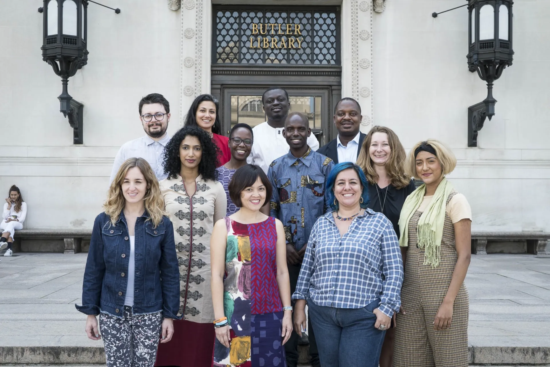The inaugural cohort of Obama Foundation Scholars pictured in front of Butler Library.