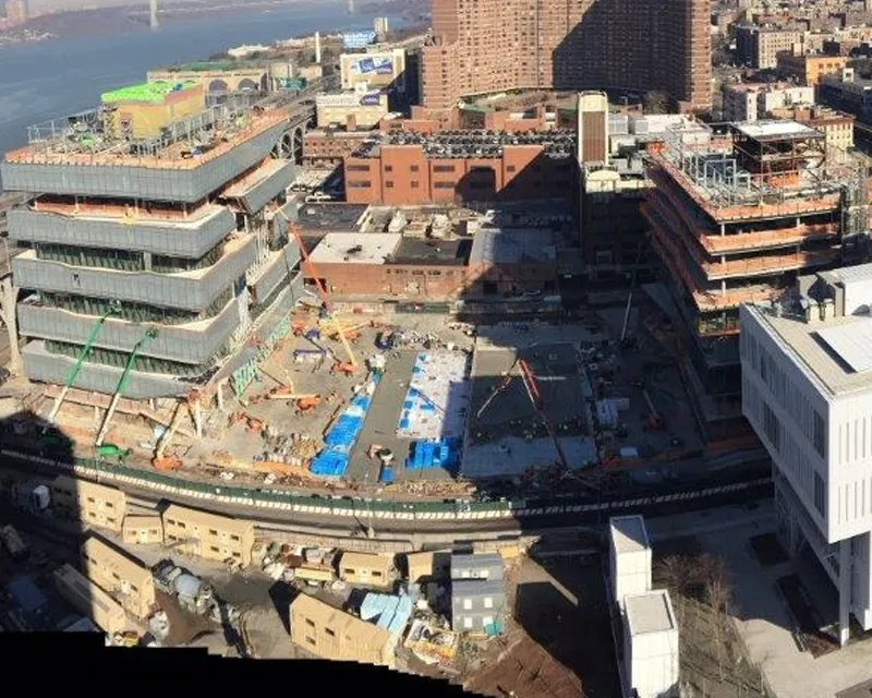 Aerial view of Columbia Manhattanville campus construction site.