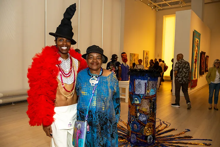 Souleo, curator of the “Children’s Art Carnival in Harlem: The Making of Contemporary Artists,” and artist Dindga McCannon at the Wallach Art Gallery. Photo credit: Khiry Evanson