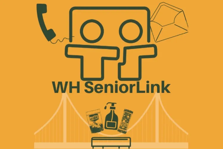 WH Senior Link Logo - graphics of essential supplies, phone, envelope, and decorative elements.