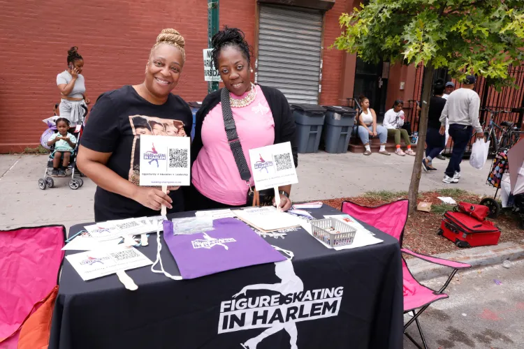 Local nonprofits, including Columbia Community Service grantee Figure Skating in Harlem, shared resources with Uptown residents at the back-to-school block party. Photo Credit: Michael DiVito