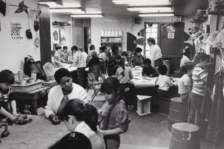Children engage in art-making activities at the Children’s Art Carnival in Harlem, undated. Photo credit: Bill Anderson, courtesy of The Children's Art Carnival.