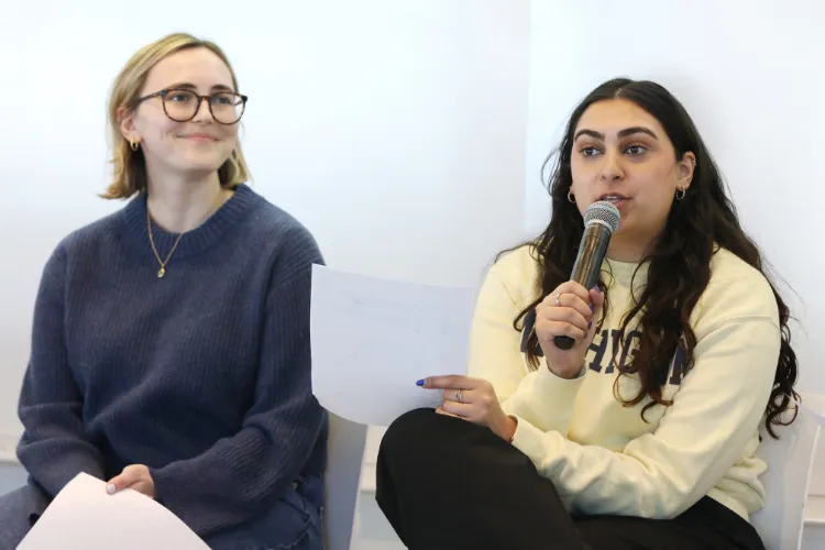 Catherine De Luna (BUS’26) and Sabeen Khan (BUS’25) spoke at Columbia Business School Community Impact Club’s Figure Skating in Harlem workshop. Photo credit: Michael DiVito