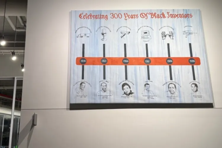 Harlem Public Arts Project's 'Celebrating 300 Years of Black Inventors' mural at the Lee C. Bollinger Forum.
