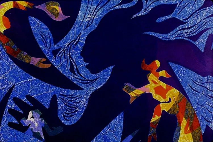 "Discovery" by robin holder, 1986, linoleum print with stencils 17 × 22 in. Photo credit: robin holder