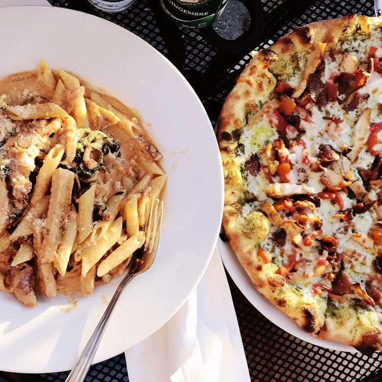 Pizza and pasta at Trufa Pizzeria in Manhattan.